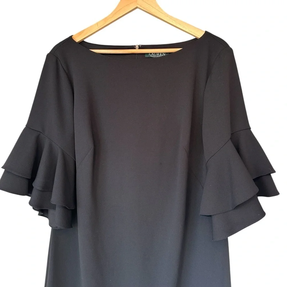 Lauren Ralph Lauren Black Long Sleeve Ruffle Dress, 16